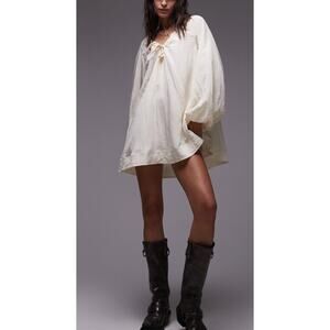 Topshop Cream Peasant Midi Dress